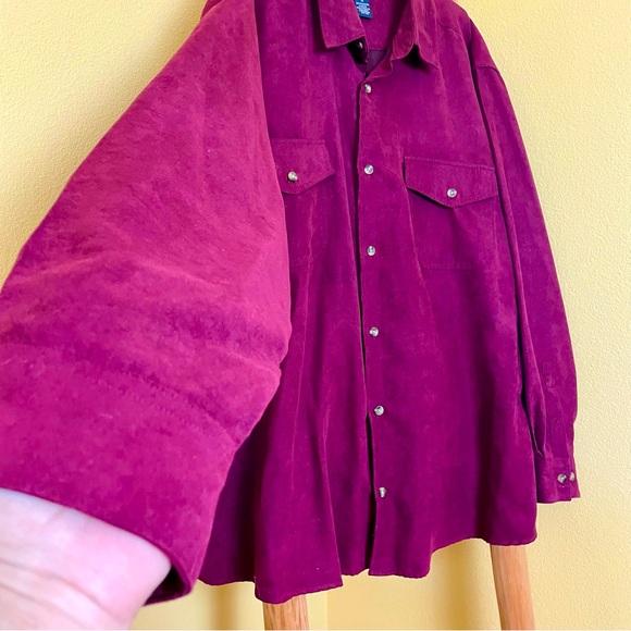 Knightsbridge Burgundy Red Men’s Two Pocket Dress Shirt Polyester Faux Suede 2XL - Picture 2 of 10